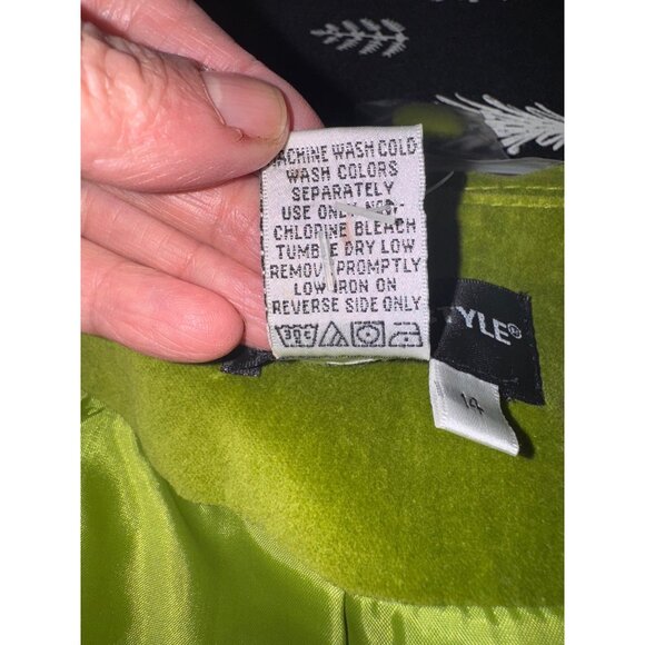 New Metrostyle Lime Green Ruffle Velvet Button-Up Jacket Blazer Women 14 Luxury - Picture 9 of 9